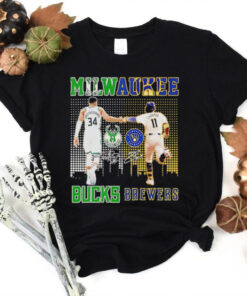 Milwaukee city skyline Antetokounmpo Milwaukee Bucks and Chourio Milwaukee Brewers signatures hoodie, sweater, longsleeve, shirt v-neck, t-shirt