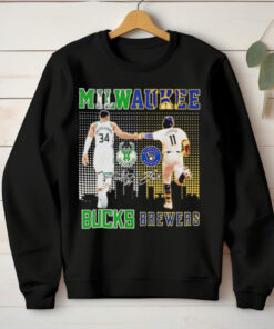 Milwaukee city skyline Antetokounmpo Milwaukee Bucks and Chourio Milwaukee Brewers signatures hoodie, sweater, longsleeve, shirt v-neck, t-shirt