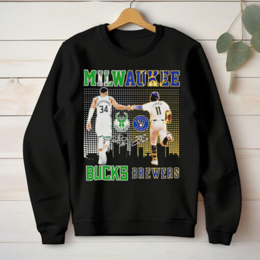 Milwaukee city skyline Antetokounmpo Milwaukee Bucks and Chourio Milwaukee Brewers signatures hoodie, sweater, longsleeve, shirt v-neck, t-shirt