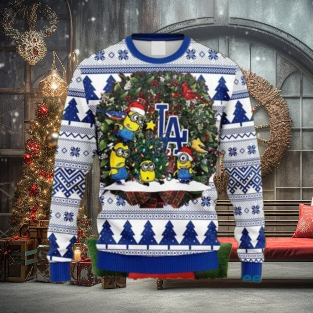 Minions Decorating LA Dodgers Tree Ugly Christmas Sweater Minions Decorating LA Dodgers Tree Ugly Christmas Sweater