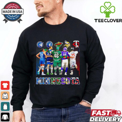 Minnesota Lynx Timberwolves Minnesota Wild Vikings Minnesota Twins city skyline shirt