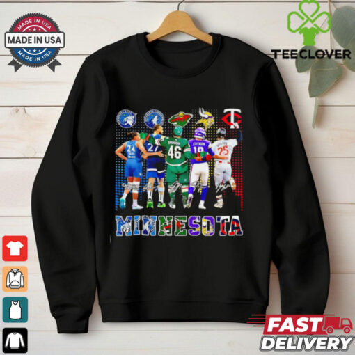 Minnesota Lynx Timberwolves Minnesota Wild Vikings Minnesota Twins city skyline shirt