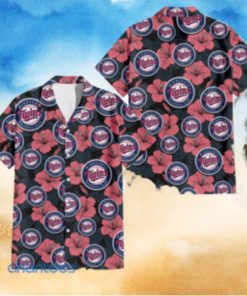 Minnesota Twins Big Logo And Light Coral Hibiscus 3D Hawaiian Shirt Tropical Style