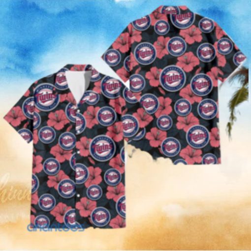 Minnesota Twins Big Logo And Light Coral Hibiscus 3D Hawaiian Shirt Tropical Style