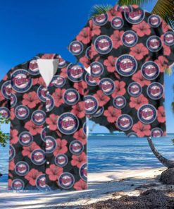 Minnesota Twins Big Logo And Light Coral Hibiscus 3D Hawaiian Shirt Tropical Style