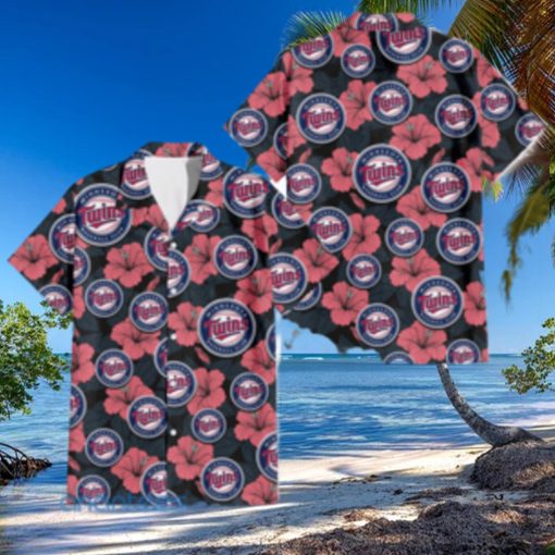 Minnesota Twins Big Logo And Light Coral Hibiscus 3D Hawaiian Shirt Tropical Style