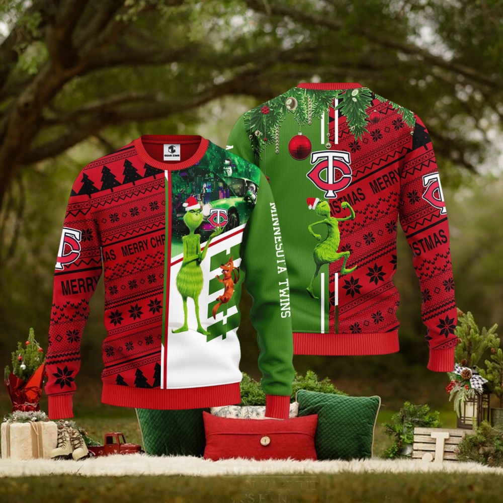 Minnesota Twins Grinch & Scooby doo Christmas Ugly Sweater 1 Minnesota Twins Grinch & Scooby doo Christmas Ugly Sweater 1