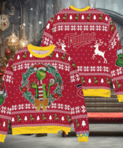 Minnesota Twins x Grinch Dr. Seuss How the Grinch Stole Christmas MLB with World Series Trophy Ugly Christmas Sweater Red