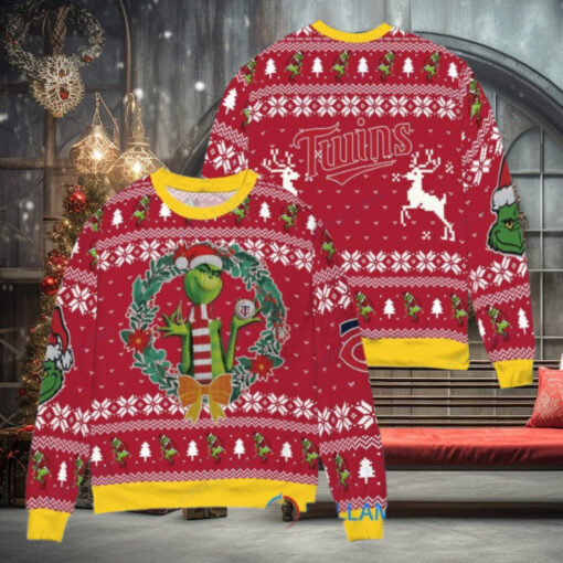 Minnesota Twins x Grinch Dr. Seuss How the Grinch Stole Christmas MLB with World Series Trophy Ugly Christmas Sweater Red