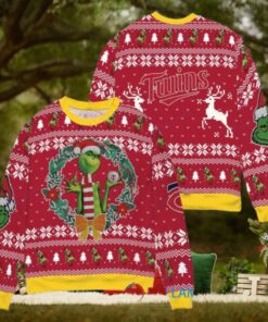 Minnesota Twins x Grinch Dr. Seuss How the Grinch Stole Christmas MLB with World Series Trophy Ugly Christmas Sweater Red