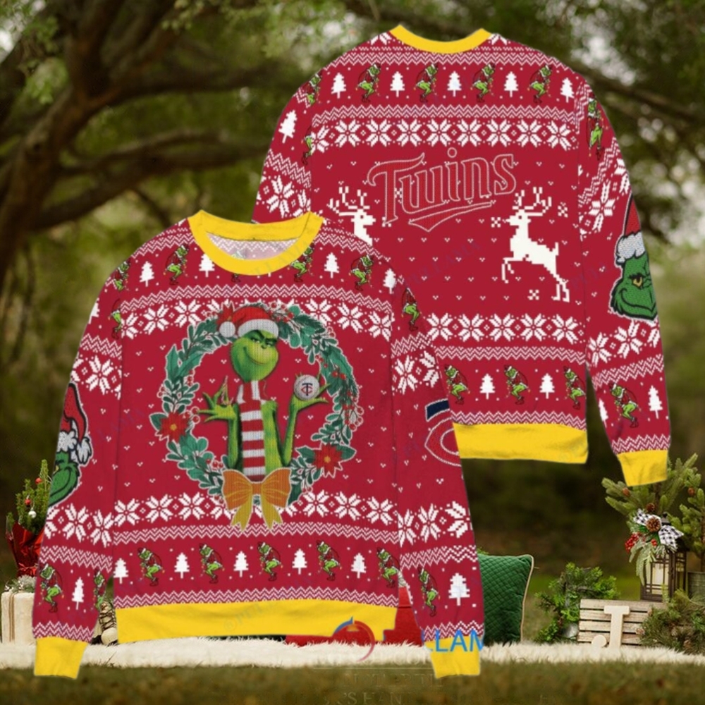 Minnesota Twins x Grinch Dr. Seuss How the Grinch Stole Christmas MLB with World Series Trophy Ugly Christmas Sweater Red Minnesota Twins x Grinch Dr. Seuss How the Grinch Stole Christmas MLB with World Series Trophy Ugly Christmas Sweater Red