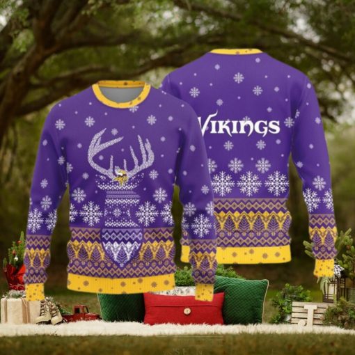 Minnesota Vikings Christmas Reindeer Ugly Christmas Sweater Skiing AOP Gift For Fans