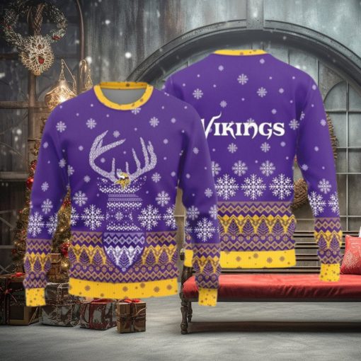 Minnesota Vikings Christmas Reindeer Ugly Christmas Sweater Skiing AOP Gift For Fans
