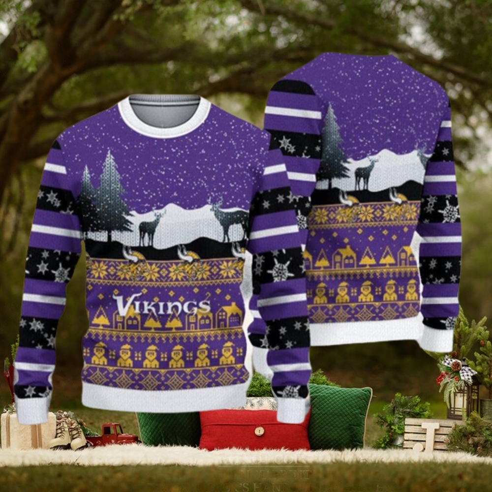 Minnesota Vikings Christmas Reindeers Pattern Knitted Ugly Christmas  Sweater AOP Gift For Men And Women - Limotees