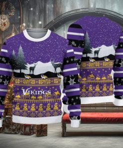 Minnesota Vikings Christmas Reindeers Pattern Knitted Ugly Christmas Sweater AOP Gift For Men And Women
