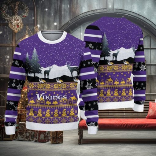 Minnesota Vikings Christmas Reindeers Pattern Knitted Ugly Christmas Sweater AOP Gift For Men And Women