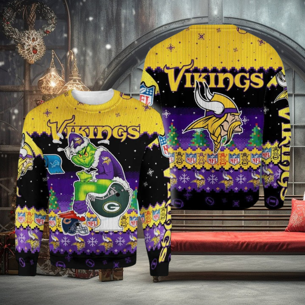 Minnesota Vikings Funny Grinch Knitted Christmas 3D Sweater For Fans Minnesota Vikings Funny Grinch Knitted Christmas 3D Sweater For Fans