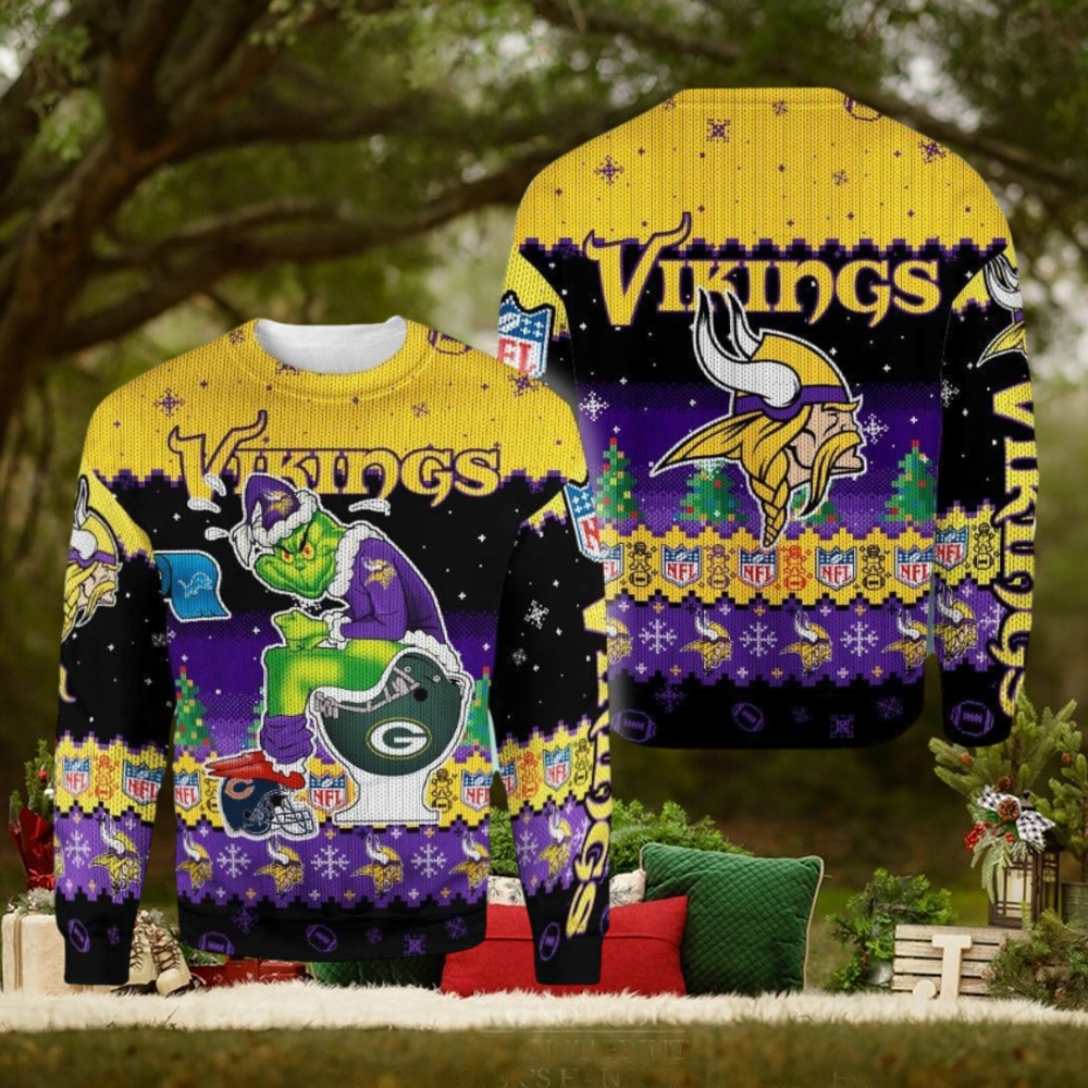 Minnesota Vikings Funny Grinch Knitted Christmas 3D Sweater For Fans Minnesota Vikings Funny Grinch Knitted Christmas 3D Sweater For Fans