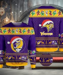 Minnesota Vikings Grateful Dead SKull And Bears Ugly Christmas Sweater