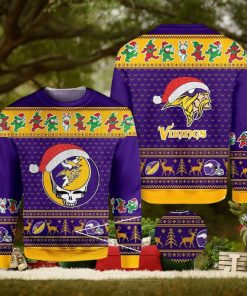 Minnesota Vikings Grateful Dead SKull And Bears Ugly Christmas Sweater