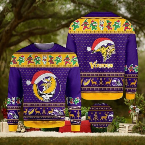 Minnesota Vikings Grateful Dead SKull And Bears Ugly Christmas Sweater