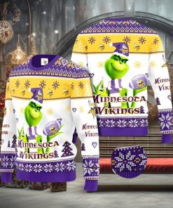 Minnesota Vikings Grinch Ugly Christmas Sweater Xmas 3D Printed Christmas Sweater Gift