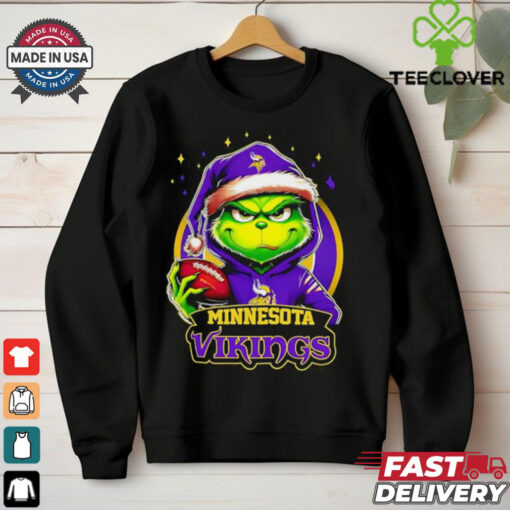 Minnesota Vikings Grinch wearing Santa hat Christmas 2024 shirt