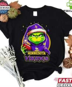 Minnesota Vikings Grinch wearing Santa hat Christmas 2024 shirt