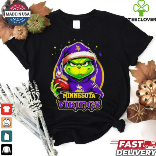 Minnesota Vikings Grinch wearing Santa hat Christmas 2024 shirt