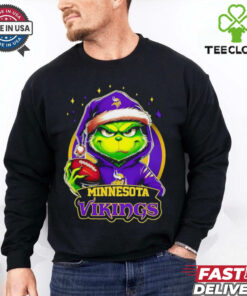 Minnesota Vikings Grinch wearing Santa hat Christmas 2024 shirt