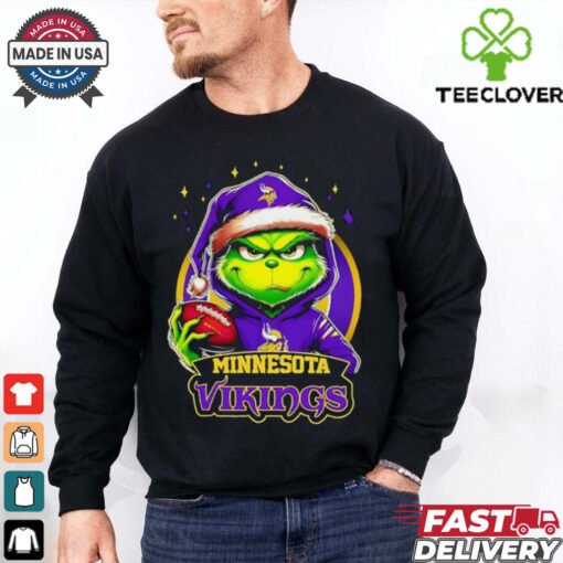 Minnesota Vikings Grinch wearing Santa hat Christmas 2024 shirt