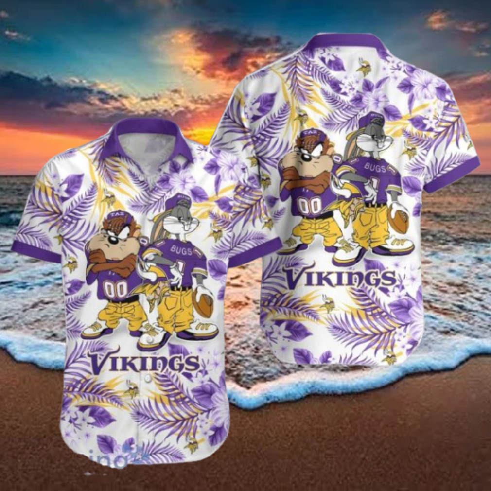 Minnesota Vikings Hawaiian Shirt Taz and Bugs For NFL Team Minnesota Vikings Hawaiian Shirt Taz and Bugs For NFL Team