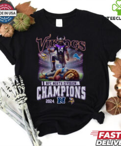 Minnesota Vikings NFC North Division Champions 2024 Celebration Fan Favorite T-Shirt with a bold design, celebrating the team's victory, perfect for Vikings fans.