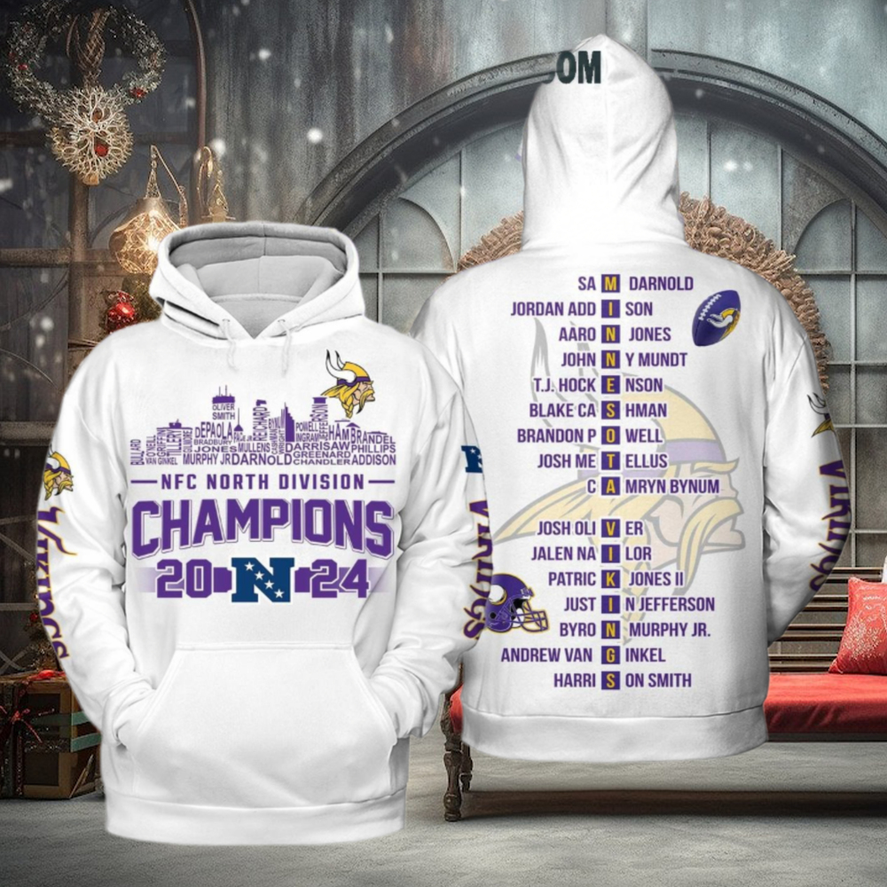 Minnesota Vikings NFC North Divison Champions 2024 White Hoodie T Shirt Minnesota Vikings NFC North Divison Champions 2024 White Hoodie T Shirt