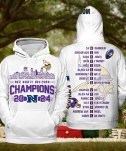 Minnesota Vikings NFC North Divison Champions 2024 White Hoodie T Shirt