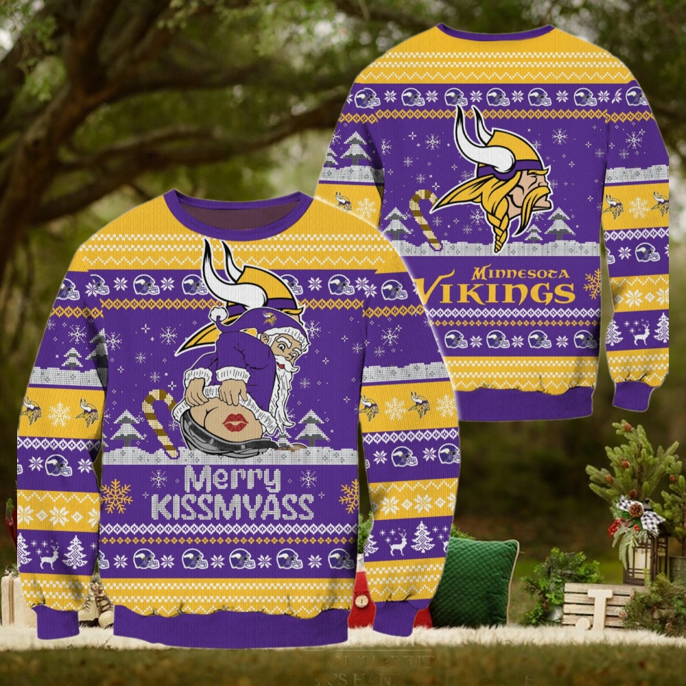 Minnesota Vikings NFL 2024 Merrykissmyass Funny Santa Claus Christmas Ugly Sweater Minnesota Vikings NFL 2024 Merrykissmyass Funny Santa Claus Christmas Ugly Sweater