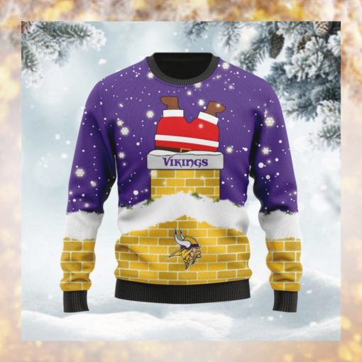 Minnesota Vikings NFL Football Team Logo Symbol Santa Claus Custom Name Personalized 3D Ugly Christmas Sweater Shirt For Men And Women On Xmas Days