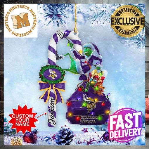 Minnesota Vikings NFL Grinch Candy Cane Personalized Xmas Gifts Christmas Tree Decorations Ornament_96351930 1