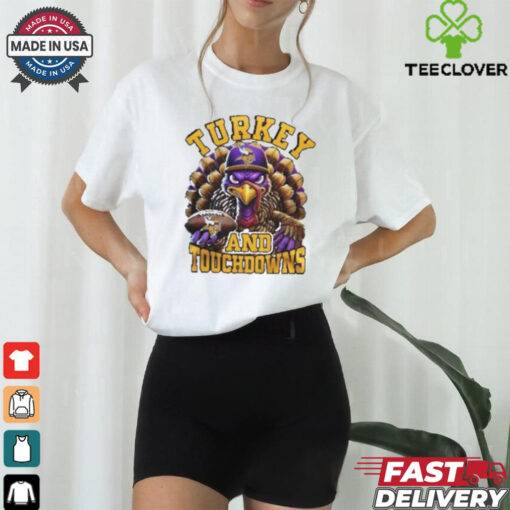 Minnesota Vikings NFL Happy Thanksgiving Turkey And Touchdowns Shirt