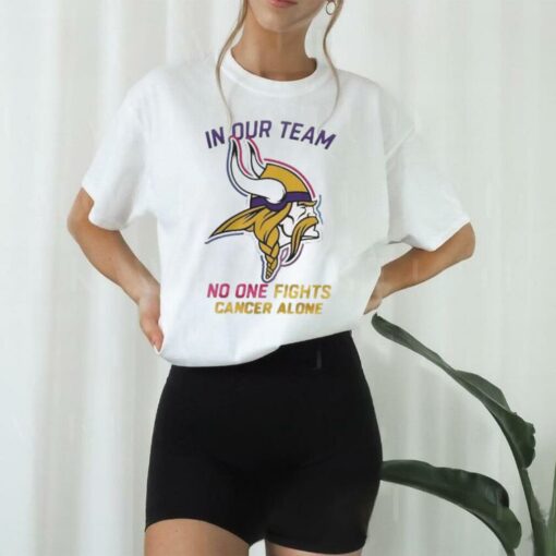 Minnesota Vikings NFL In Our Team No One Fights Cancer Alone 2024 T hoodie, sweater, longsleeve, shirt v-neck, t-shirt