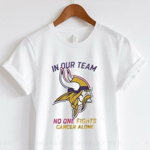 Minnesota Vikings NFL In Our Team No One Fights Cancer Alone 2024 T hoodie, sweater, longsleeve, shirt v-neck, t-shirt