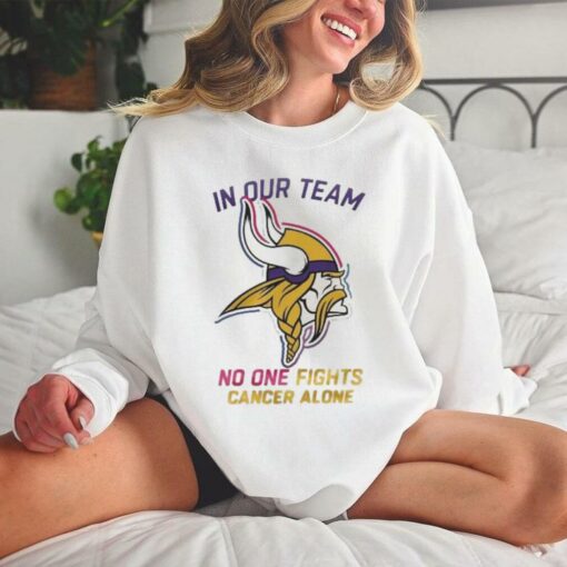 Minnesota Vikings NFL In Our Team No One Fights Cancer Alone 2024 T hoodie, sweater, longsleeve, shirt v-neck, t-shirt