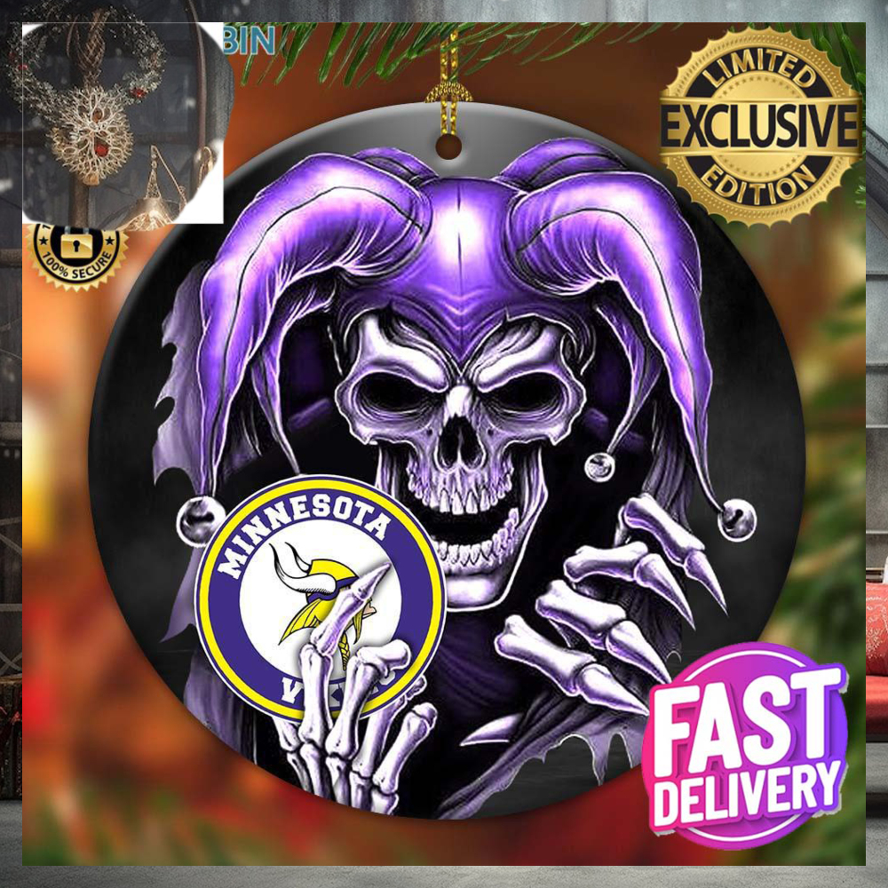 Minnesota Vikings NFL Skull Joker Custom Name 2023 Holiday Gifts Christmas Decorations Ornament Minnesota Vikings NFL Skull Joker Custom Name 2023 Holiday Gifts Christmas Decorations Ornament