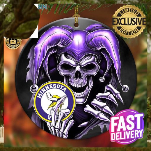 Minnesota Vikings NFL Skull Joker Custom Name 2023 Holiday Gifts Christmas Decorations Ornament