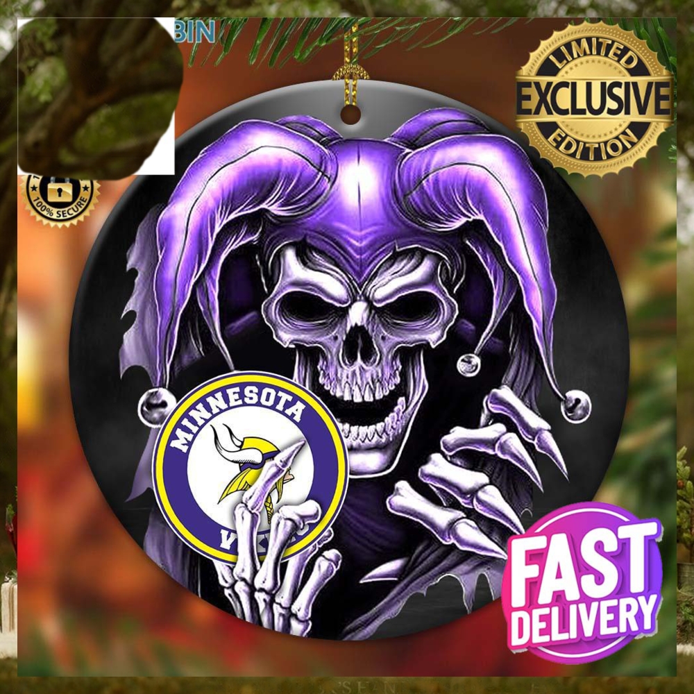 Minnesota Vikings NFL Skull Joker Custom Name 2023 Holiday Gifts Christmas Decorations Ornament Minnesota Vikings NFL Skull Joker Custom Name 2023 Holiday Gifts Christmas Decorations Ornament