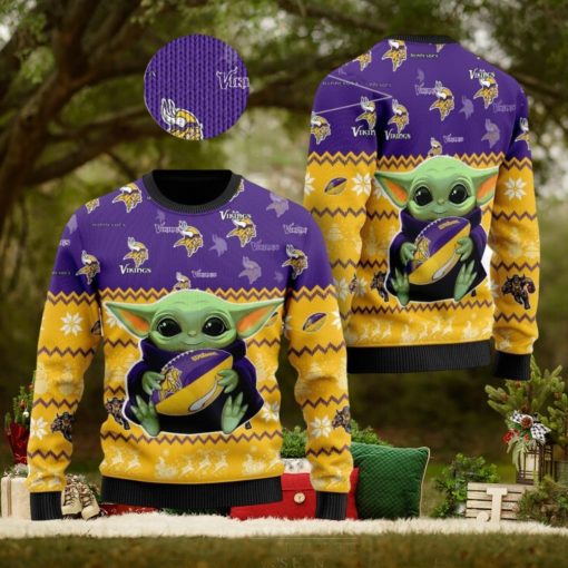 Minnesota Vikings NFL Star Wars Baby Yoda Knitted Christmas Sweater AOP Holiday