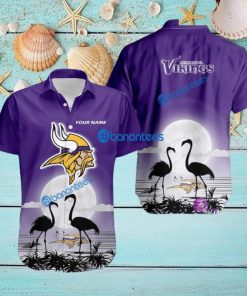 Minnesota Vikings Nfl Team With Flamingo Moon Pattern Button Down Hawaiian Shirt For Big Fans Custom Name