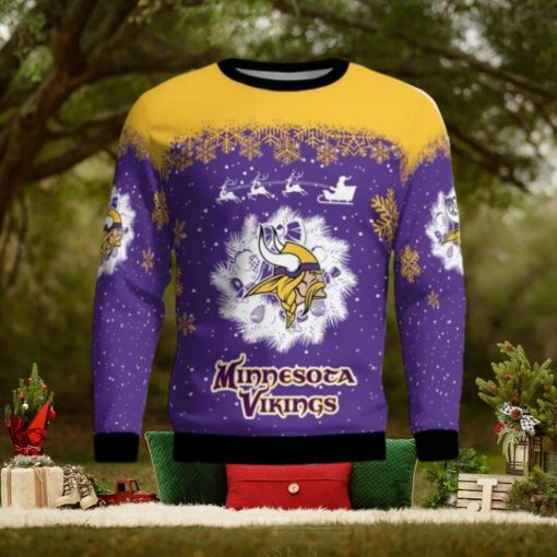 Minnesota Vikings Santa sleigh driving reindeer Pattern Ugly Christmas Sweater