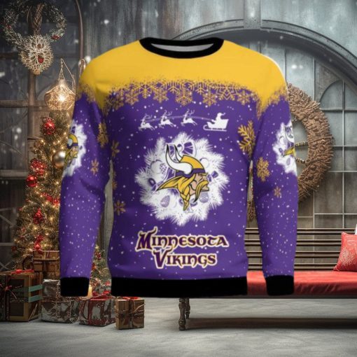 Minnesota Vikings Santa sleigh driving reindeer Pattern Ugly Christmas Sweater