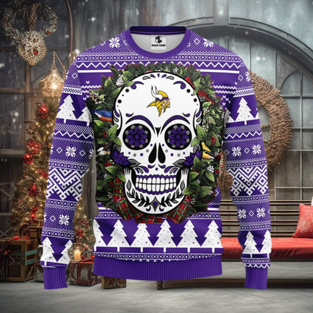 Minnesota Vikings Skull Flower Ugly Christmas Ugly Sweater Minnesota Vikings Skull Flower Ugly Christmas Ugly Sweater